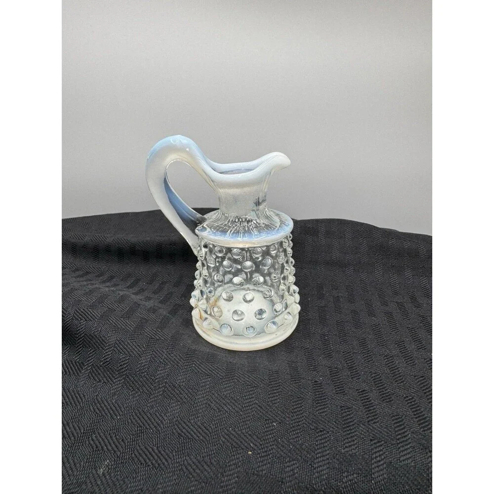 Vintage FENTON Opalescent Moonstone Hobnail Cruet White Clear  NO STOPPER